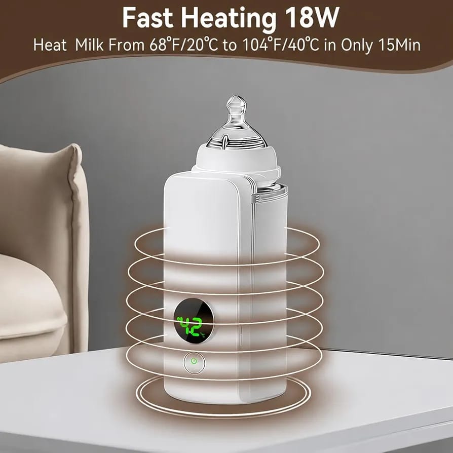 Portable USB Rechargeable Baby Milk Warmer | Digital Display Bottle Insulation Cover | Handheld Smart Breastmilk Heater with 6 Temperature Settings
