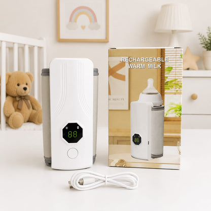 Portable USB Rechargeable Baby Milk Warmer | Digital Display Bottle Insulation Cover | Handheld Smart Breastmilk Heater with 6 Temperature Settings