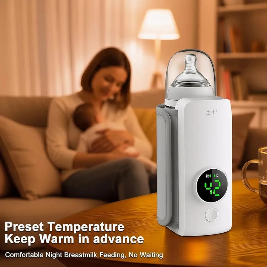 Portable USB Rechargeable Baby Milk Warmer | Digital Display Bottle Insulation Cover | Handheld Smart Breastmilk Heater with 6 Temperature Settings