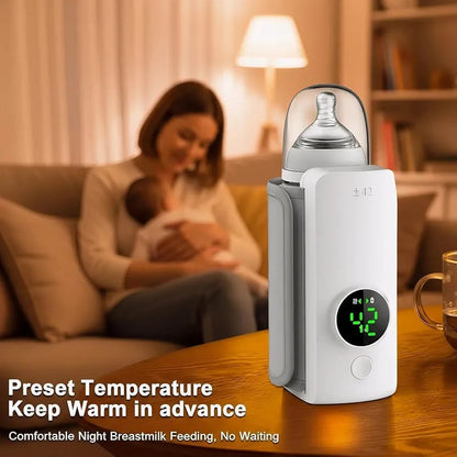 Portable USB Rechargeable Baby Milk Warmer | Digital Display Bottle Insulation Cover | Handheld Smart Breastmilk Heater with 6 Temperature Settings