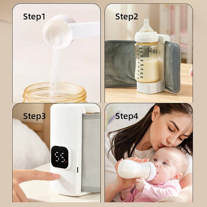 Portable USB Rechargeable Baby Milk Warmer | Digital Display Bottle Insulation Cover | Handheld Smart Breastmilk Heater with 6 Temperature Settings
