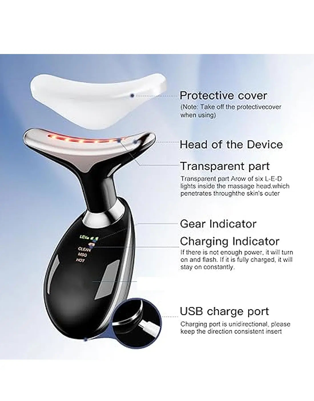 Rechargeable LED Facial Massager for Face & Neck - Vibrating Massager